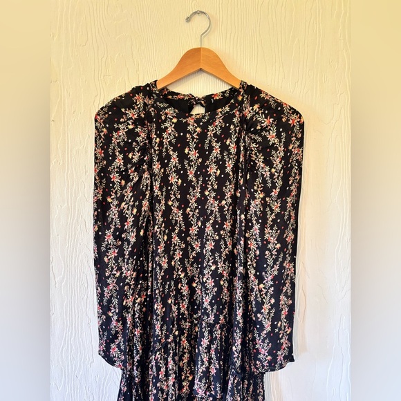 Zara Black Floral Pleated Ruffle Midi Maxi Dress Bloggers Fave Bohemian Crinkle - Picture 9 of 17